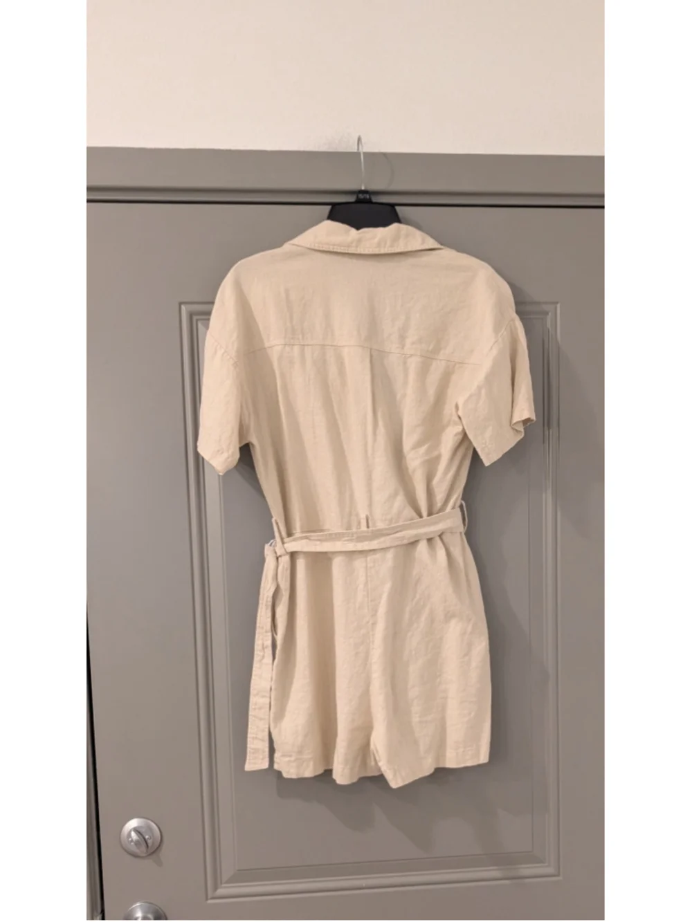 Zara Beige Linen Blend Utility Romper Belted Safari Style Women's Size Small